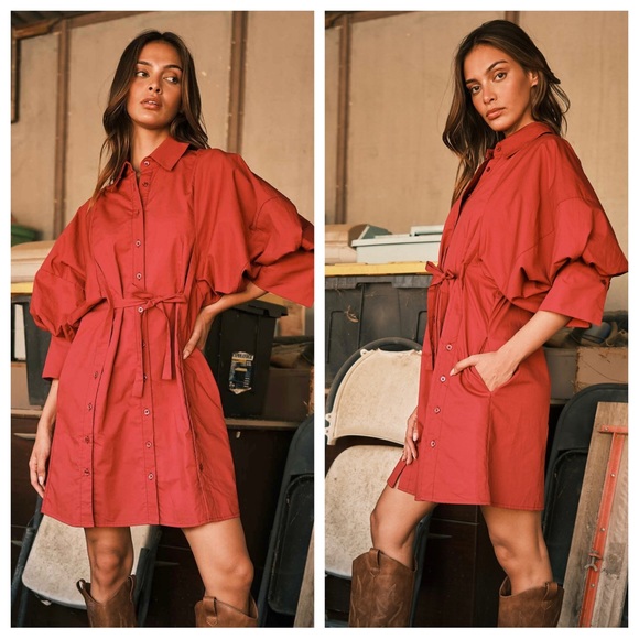 Fabulous Chic Button Detailed Balloon Sleeve  Dress Tunic - Picture 3 of 7